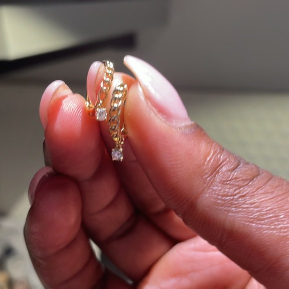 Ring Concierge Chain Diamond Drop Huggies - Picture 8 of 9